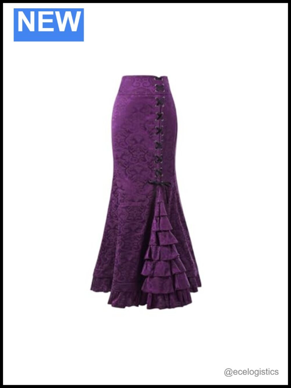 Gothic Victorian Fishtail High Waist Maxi Skirt Lace-up Ruffle Mermaid